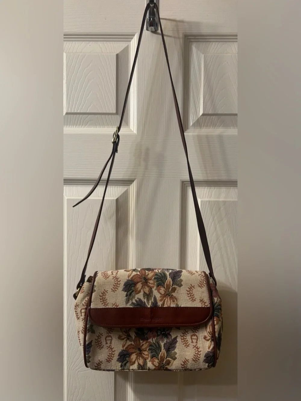 Etienne Aigner Floral Tapestry rare Crossbody with Brown Trim